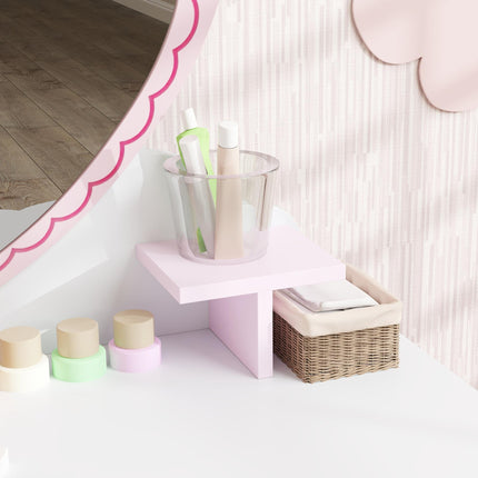 Kids Dressing Table Set, Vanity Table with Stool, Mirror, Drawer, Desktop Storag