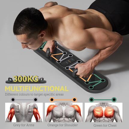 Foldable 11-in-1 Push Up Board with Non-Slip Pads for Arm, Shoulder & Chest Training - Black