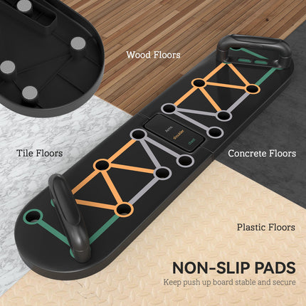 Foldable 11-in-1 Push Up Board with Non-Slip Pads for Arm, Shoulder & Chest Training - Black