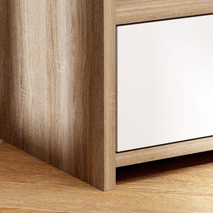 Multi-Storage Bedside Table with Drawer and Shelves - White/Wood-Effect