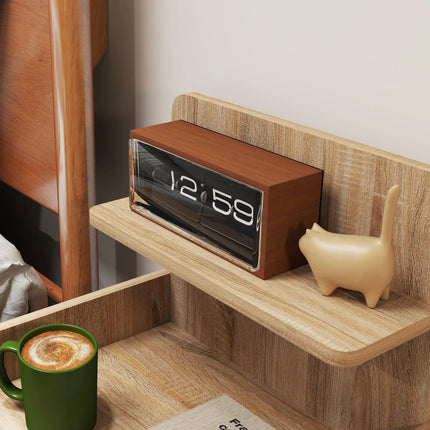 Multi-Storage Bedside Table with Drawer and Shelves - White/Wood-Effect