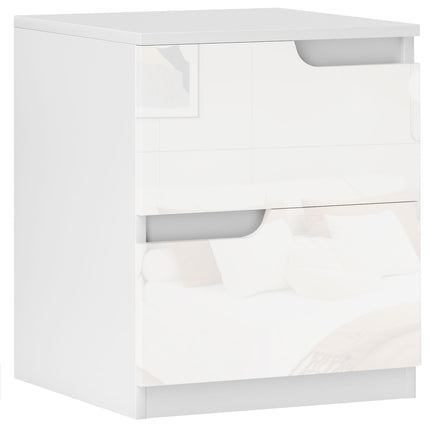 High Gloss Bedside Table with 2 Drawers - White