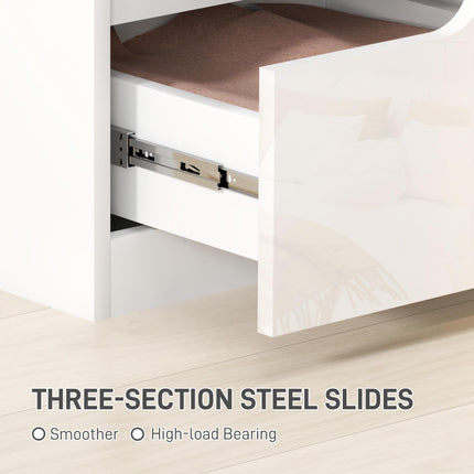 High Gloss Bedside Table with 2 Drawers - White