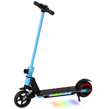 Folding Electric Scooter for Kids 6-14 with Dual Brakes, Front Suspension & LED Lights - Blue