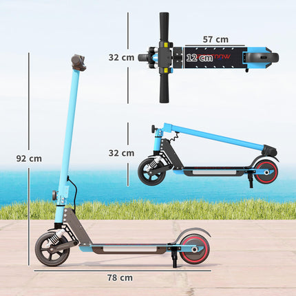 Folding Electric Scooter for Kids 6-14 with Dual Brakes, Front Suspension & LED Lights - Blue