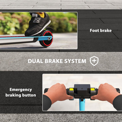 Folding Electric Scooter for Kids 6-14 with Dual Brakes, Front Suspension & LED Lights - Blue