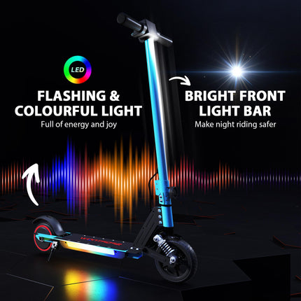 Folding Electric Scooter for Kids 6-14 with Dual Brakes, Front Suspension & LED Lights - Blue
