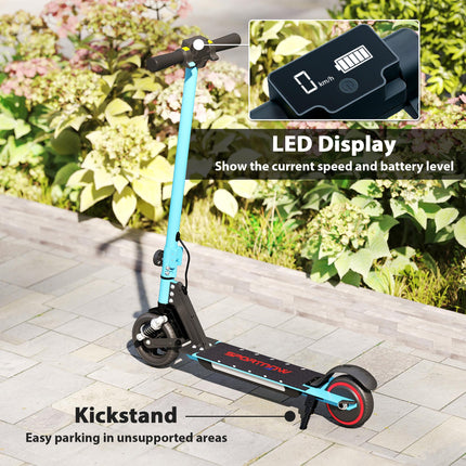 Folding Electric Scooter for Kids 6-14 with Dual Brakes, Front Suspension & LED Lights - Blue