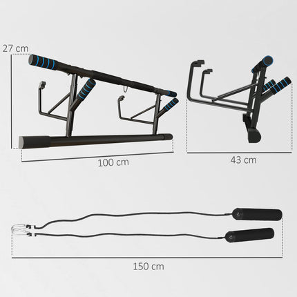 Pull-Up Bar Doorway with Resistance Bands and Padded Handles - Blue