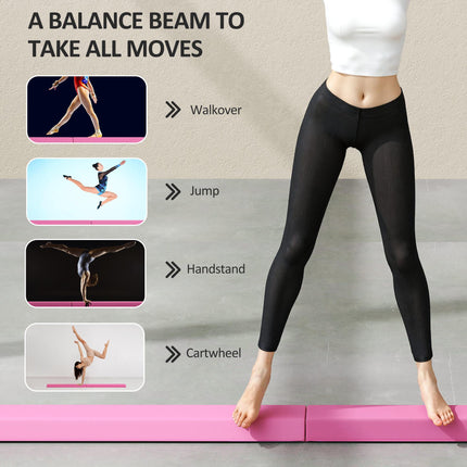 7.7ft Folding Gymnastics Beam, Floor Balance Beam for Kids with Anti-Slip Base, Gymnastics Equipment for Home, Pink