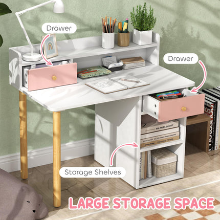 2 Piece Kids Study Table and Chair Set with Storage - Pink