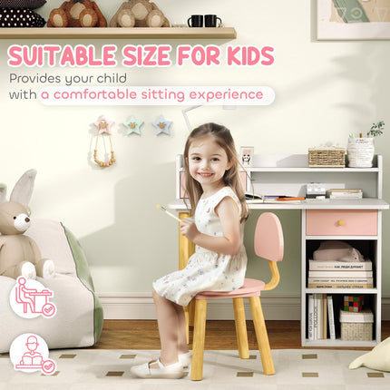 2 Piece Kids Study Table and Chair Set with Storage - Pink