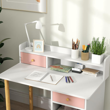 2 Piece Kids Study Table and Chair Set with Storage - Pink