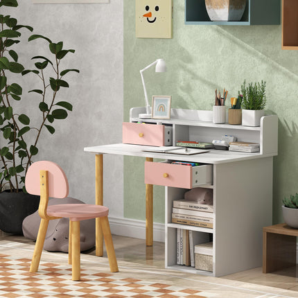 2 Piece Kids Study Table and Chair Set with Storage - Pink