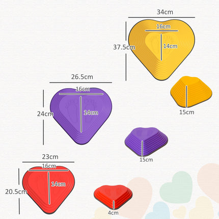 6PC Heart-Shaped Kids Stepping Stones for Balance & Motor Skills - Multicoloured
