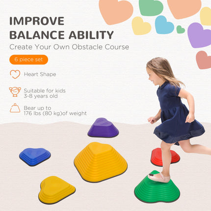 6PC Heart-Shaped Kids Stepping Stones for Balance & Motor Skills - Multicoloured
