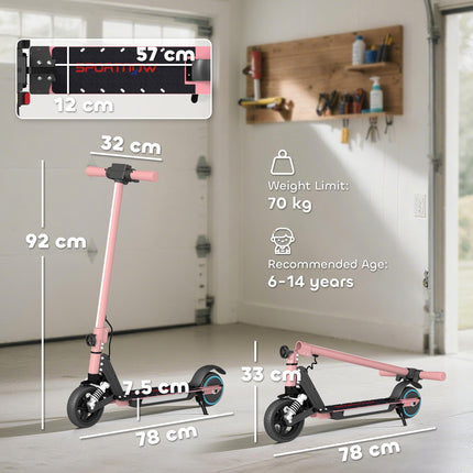 Folding Electric Scooter for Kids 6-14 with Dual Brakes, Suspension, LED Lights & Display, 6.8kg Aluminium, 14 KM/H - Pink