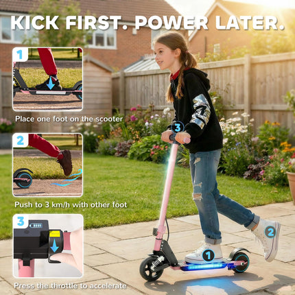 Folding Electric Scooter for Kids 6-14 with Dual Brakes, Suspension, LED Lights & Display, 6.8kg Aluminium, 14 KM/H - Pink