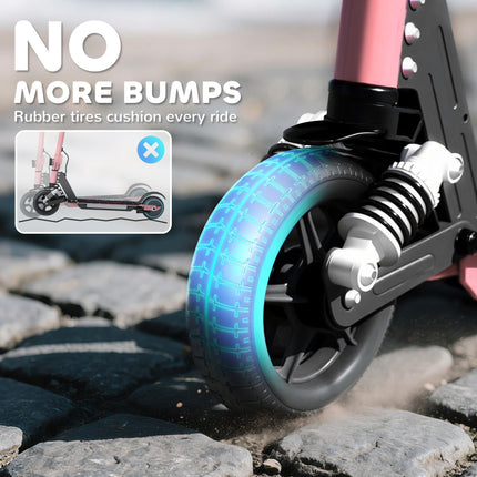 Folding Electric Scooter for Kids 6-14 with Dual Brakes, Suspension, LED Lights & Display, 6.8kg Aluminium, 14 KM/H - Pink