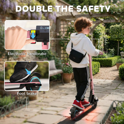 Folding Electric Scooter for Kids 6-14 with Dual Brakes, Suspension, LED Lights & Display, 6.8kg Aluminium, 14 KM/H - Pink