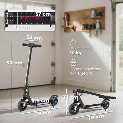 Folding Electric Scooter for Kids 6-14 with Dual Brakes, Front Suspension, LED Lights & Display, 6.8kg Aluminium, 14km/h - Black