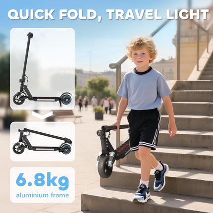 Folding Electric Scooter for Kids 6-14 with Dual Brakes, Front Suspension, LED Lights & Display, 6.8kg Aluminium, 14km/h - Black