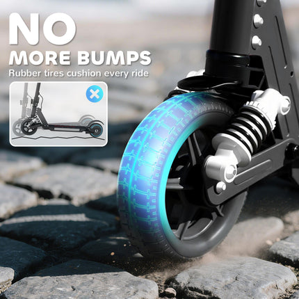 Folding Electric Scooter for Kids 6-14 with Dual Brakes, Front Suspension, LED Lights & Display, 6.8kg Aluminium, 14km/h - Black
