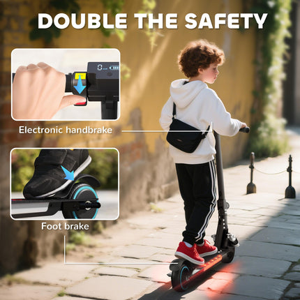 Folding Electric Scooter for Kids 6-14 with Dual Brakes, Front Suspension, LED Lights & Display, 6.8kg Aluminium, 14km/h - Black