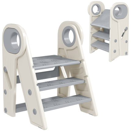 Adjustable Foldable Toddler Tower Step Stool with Non-Slip Surface - Grey