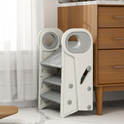 Adjustable Foldable Toddler Tower Step Stool with Non-Slip Surface - Grey