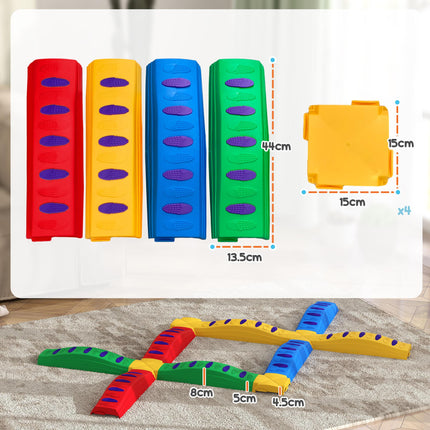 12PC Kids Balance Beam Stepping Stones with Non-Slip Pads - Multicoloured