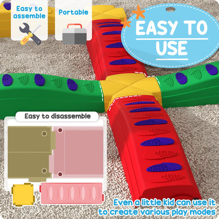 12PC Kids Balance Beam Stepping Stones with Non-Slip Pads - Multicoloured