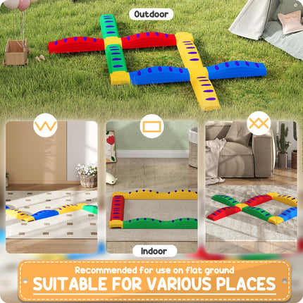 12PC Kids Balance Beam Stepping Stones with Non-Slip Pads - Multicoloured