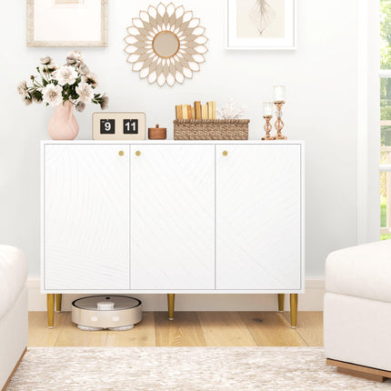 Elegant Two-Cupboard Sideboard with Adjustable Shelves - White/Gold-Tone
