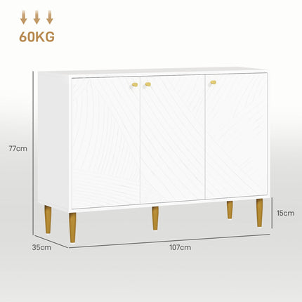 Elegant Two-Cupboard Sideboard with Adjustable Shelves - White/Gold-Tone