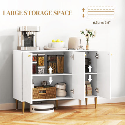 Elegant Two-Cupboard Sideboard with Adjustable Shelves - White/Gold-Tone