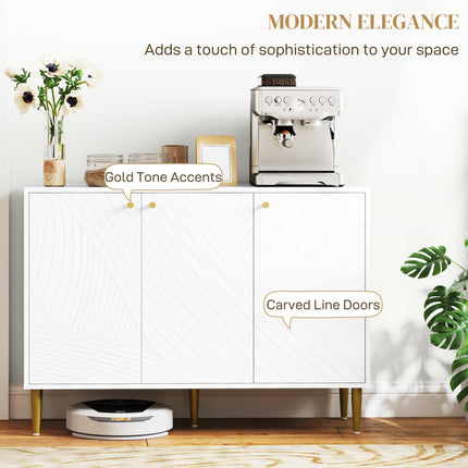 Elegant Two-Cupboard Sideboard with Adjustable Shelves - White/Gold-Tone