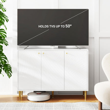 Elegant Two-Cupboard Sideboard with Adjustable Shelves - White/Gold-Tone