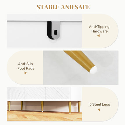 Elegant Two-Cupboard Sideboard with Adjustable Shelves - White/Gold-Tone