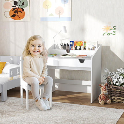 Children Study Table and Chair, Kids Desk and Chair Set with Storage, Pull-Out Desk And Chair Set With Storage Pull Out D