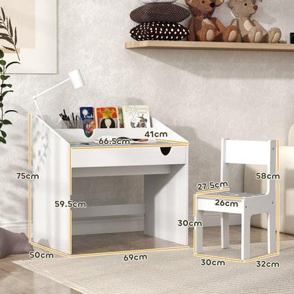Children Study Table and Chair, Kids Desk and Chair Set with Storage, Pull-Out Desk And Chair Set With Storage Pull Out D