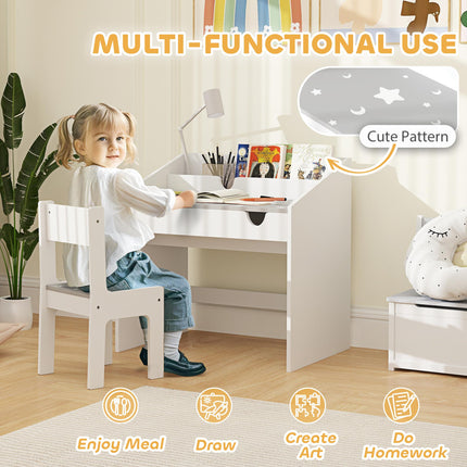 Children Study Table and Chair, Kids Desk and Chair Set with Storage, Pull-Out Desk And Chair Set With Storage Pull Out D