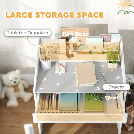 Children Study Table and Chair, Kids Desk and Chair Set with Storage, Pull-Out Desk And Chair Set With Storage Pull Out D