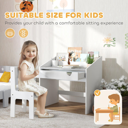 Children Study Table and Chair, Kids Desk and Chair Set with Storage, Pull-Out Desk And Chair Set With Storage Pull Out D