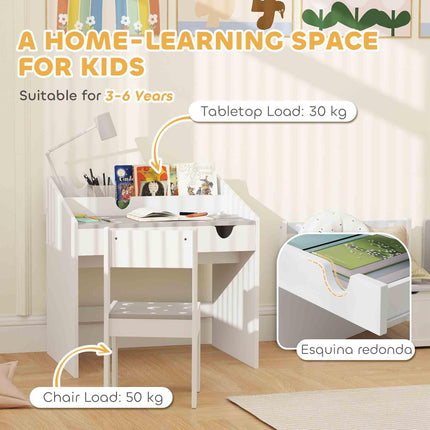 Children Study Table and Chair, Kids Desk and Chair Set with Storage, Pull-Out Desk And Chair Set With Storage Pull Out D