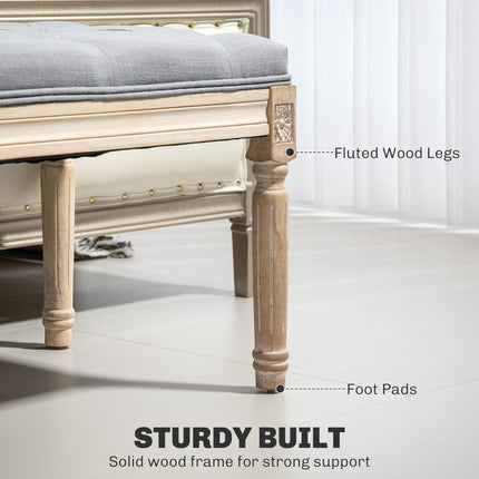 Vintage Wooden Bed End Bench - Light Grey