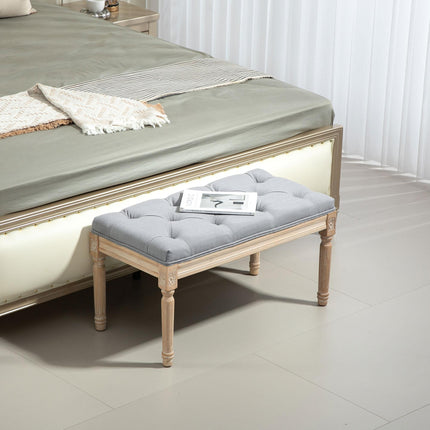 Vintage Wooden Bed End Bench - Light Grey