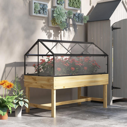 60 x 120cm Raised Garden Bed with Cover and Wooden Base - Natural