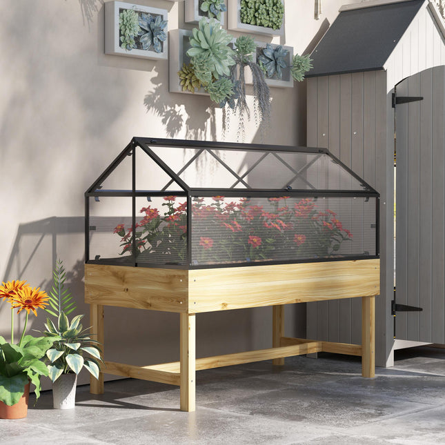 60 x 120cm Raised Garden Bed with Cover and Wooden Base - Natural