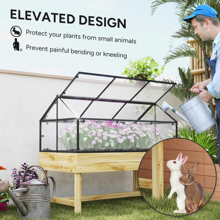 60 x 120cm Raised Garden Bed with Cover and Wooden Base - Natural